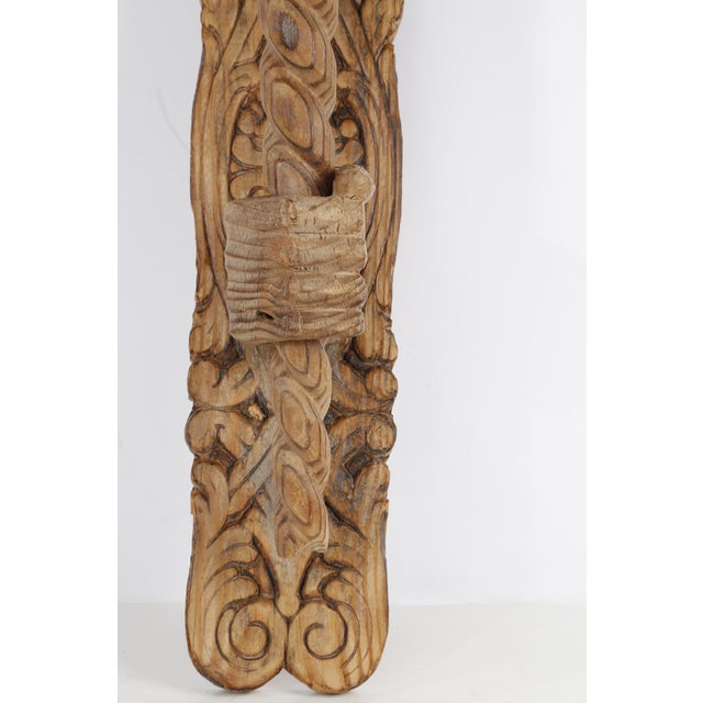 Vintage Hand-Carved Wooden Wall Candle Holder | Folk Art Rustic Architectural Wall Sculpture For Sale - Image 16 of 16