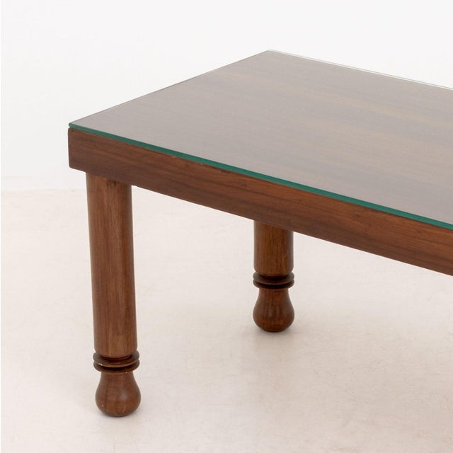 Mid 20th Century Modern Glass-Topped Walnut Coffee Table For Sale - Image 5 of 9