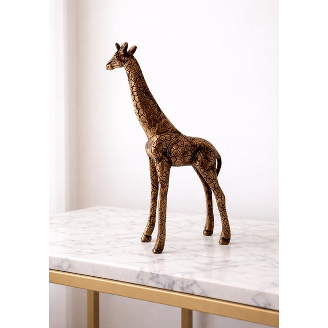 Modern Antique Brass Finish Metal Giraffe Sculpture For Sale - Image 3 of 8