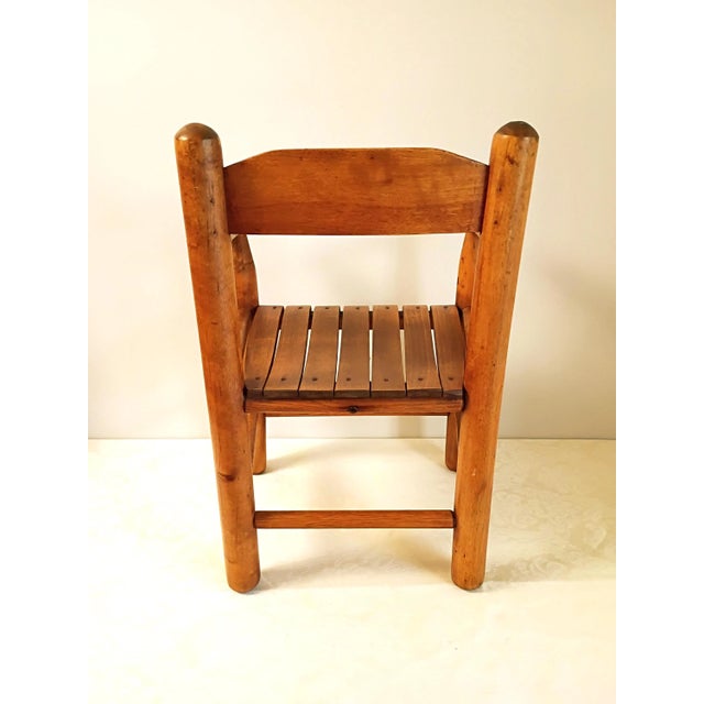 1960s Vintage Handmade Child’s Wood Armchair, Rustic Slat Seat Kids Accent Chair, Primitive English Cottage Nursery Fireplace Mantel Decor Piece For Sale - Image 5 of 13