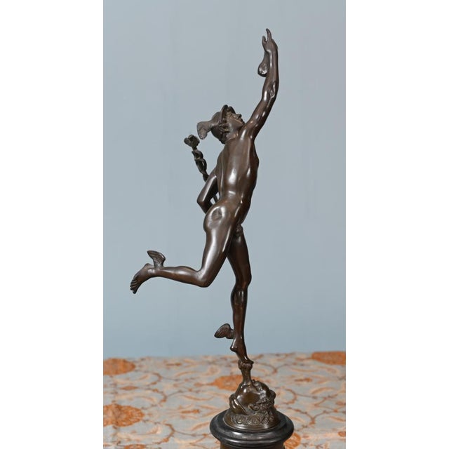 Brown Italian Classical Victorian Bronze Statue of Nike and Mercury by Giambologna, 1880s, Set of 2 For Sale - Image 8 of 18