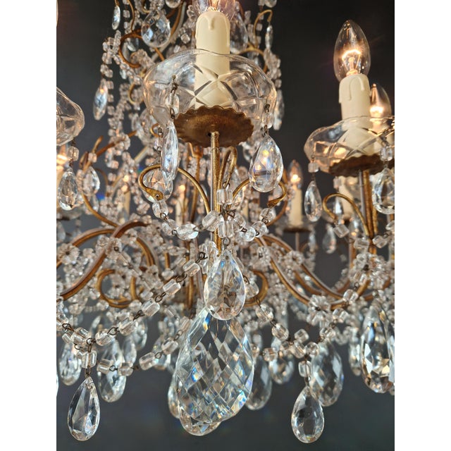 Brass Antique French Italian Crystal Chandeliers Brass Rococo Style Restored - a Pair For Sale - Image 8 of 11