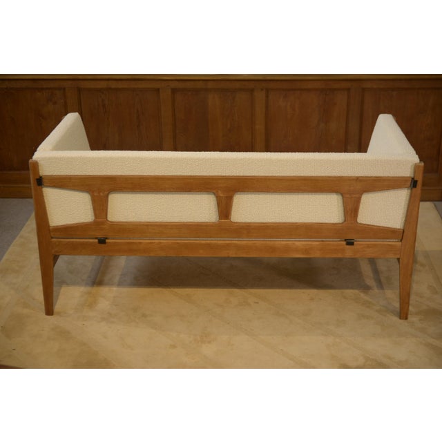 Oak and Ecru Bouclé Sofa by Guillerme et Chambron for Votre Maison, 1960s For Sale - Image 11 of 13