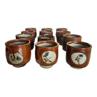 Vintage Mashiko Yaki Japanese Mid- Century Studio Pottery Yunomi Stoneware Teacup -Set of 12 For Sale