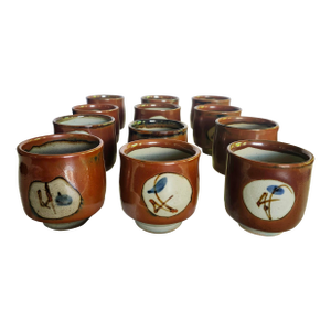 Vintage Mashiko Yaki Japanese Mid- Century Studio Pottery Yunomi Stoneware Teacup -Set of 12