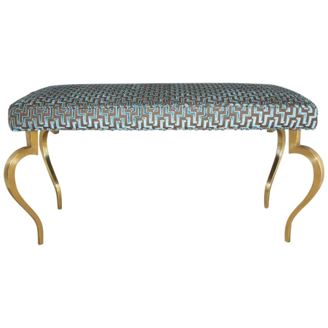 Italian Mid-Century Modernist Cabriole Leg Brass Bench For Sale