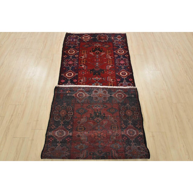Hamedan Runner 3’6” X 9’8” Red Wool Vintage Tribal Hand-Knotted Oriental Rug For Sale - Image 13 of 14