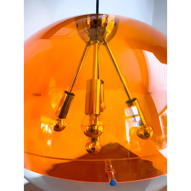 Orange Mid-Century Modern Space Age Orange Sphere Pendant Lamp attributed to Raak Amsterdam For Sale - Image 8 of 12