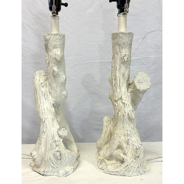 White Italian Style Faux Bois Table Lamps- A Pair For Sale - Image 8 of 16