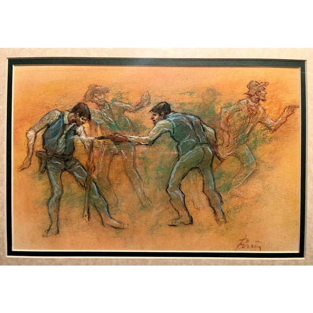 Original Vintage Pastel Painting – “Hot Lead at Close Range” – Framed Offered for sale is an original vintage pastel...