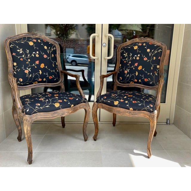 Pair of 19th C. French Louis XVI Armchairs in Brunschwig Et Fils For Sale - Image 4 of 7