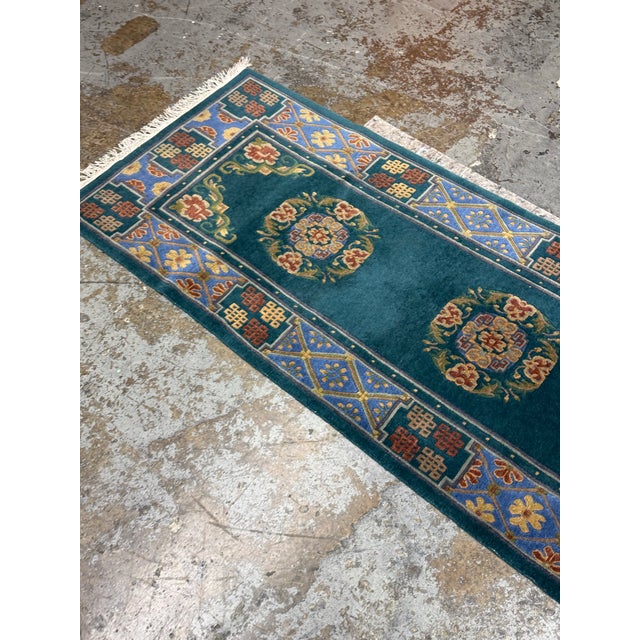 Early 21st Century 2ft 6in × 9ft 10 in Tibetan Teal Runner Rug For Sale - Image 5 of 12