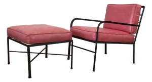 Vintage Modern Wrought Iron Patio Chair With Ottoman