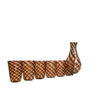 Italian Modern Murano Glasses and Pitcher by Mariana Iskra, 2004s, Set of 7 For Sale
