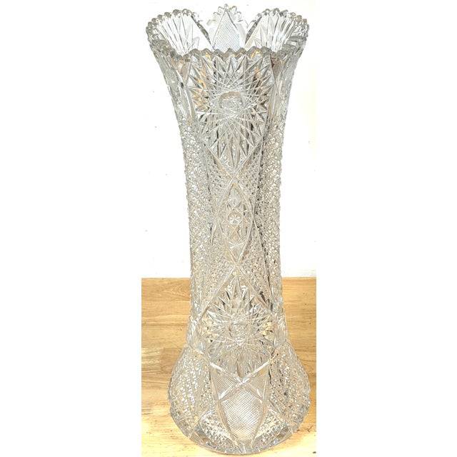 Monumental American Brilliant Period Exhibition Cut Glass Trumpet Vase, Hawkes For Sale - Image 16 of 18