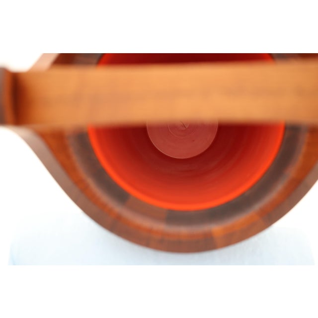 Brown Extra Large Vintage Dansk Teak Ice Bucket - Jens Quistgaard - Original Orange Liner For Sale - Image 8 of 11
