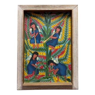 Gabriel Lévêque "Four Angels Gathering Flowers" Original Haitian Naïve Art Painting For Sale