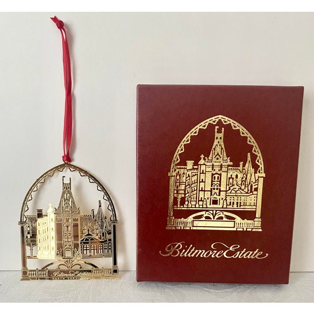 Vintage Biltmore Estate 24k Gold Finish Brass Filigree Christmas Ornament With Original Box For Sale - Image 10 of 11