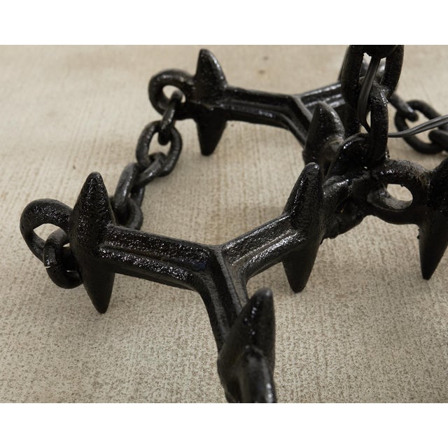 Black French Industrial Brutalist Iron Chain Link Floor Lamp For Sale - Image 8 of 12