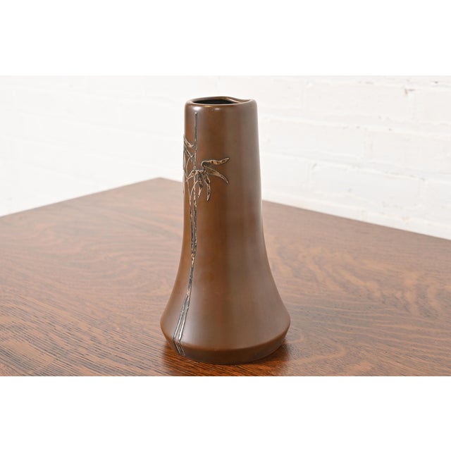 Art Deco Heintz Arts & Crafts Sterling Silver on Bronze Vase For Sale - Image 3 of 12