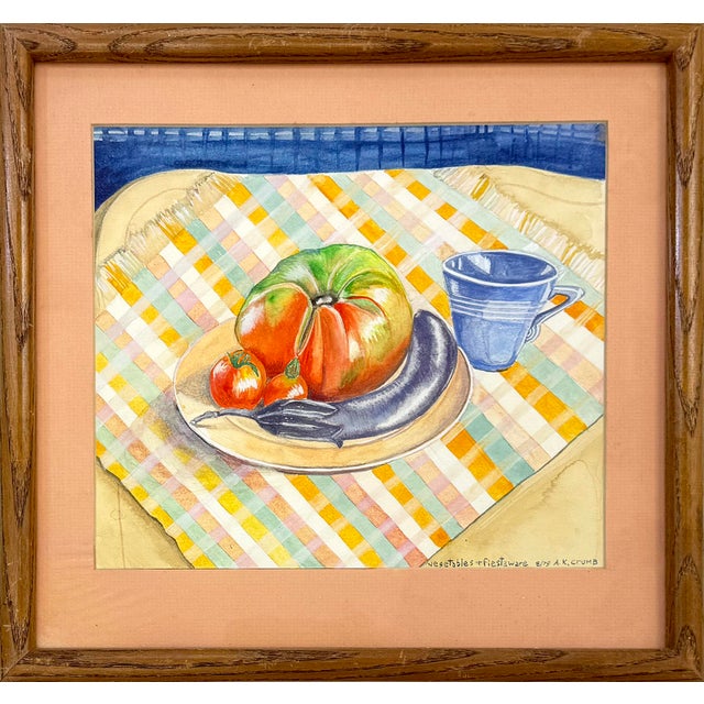 Aline Kominsky-Crumb, Vegetables + Fiestaware (Original Watercolor Painting on Paper), 1979, Framed For Sale