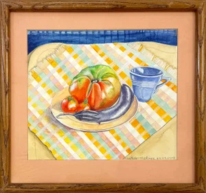 Aline Kominsky-Crumb, Vegetables + Fiestaware (Original Watercolor Painting on Paper), 1979, Framed