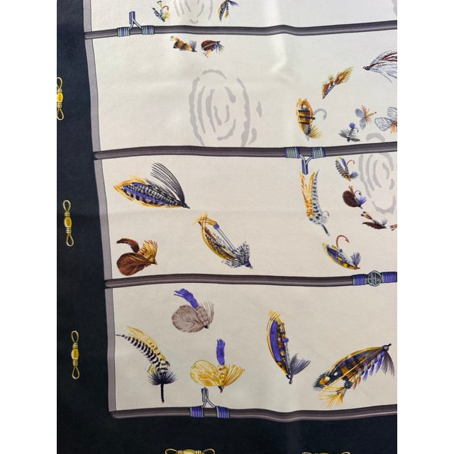 Navy Blue Hermès Flies 1988 Silk Scarf Designed by Latham Caty For Sale - Image 8 of 11