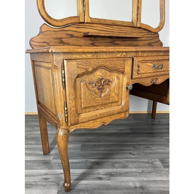 Vintage French Louis Style Oak Dressing Table with Mirror For Sale - Image 9 of 15