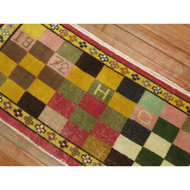 1972 Checkerboard Vintage Turkish Runner For Sale - Image 4 of 6
