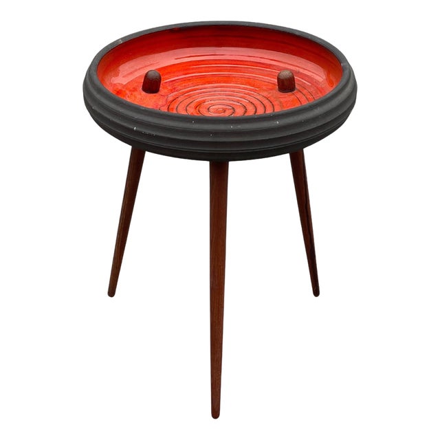 Mid-Century Modern Ceramic Flower Table with Teak Legs, 1963 For Sale