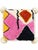 Moroccan floor pouf made from an abstract midcentury rug handwoven in ivory, black, yellow and camellia pink hand spun...