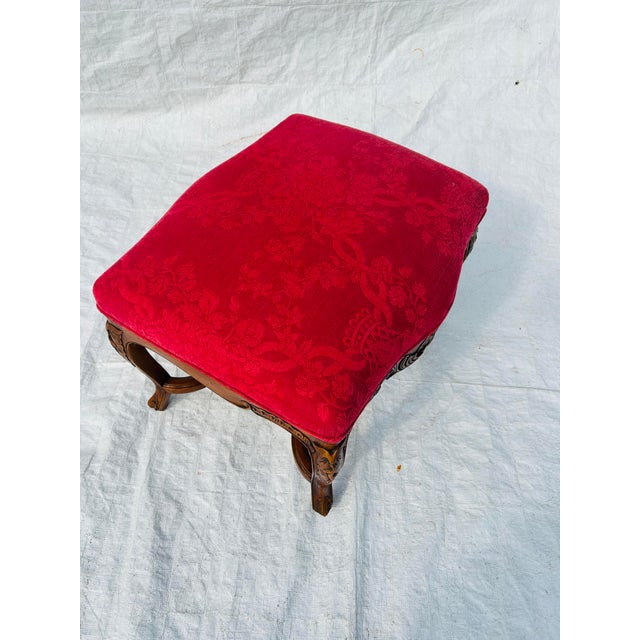 90's Vintage French Style Red Upholstery Footstool For Sale - Image 4 of 8