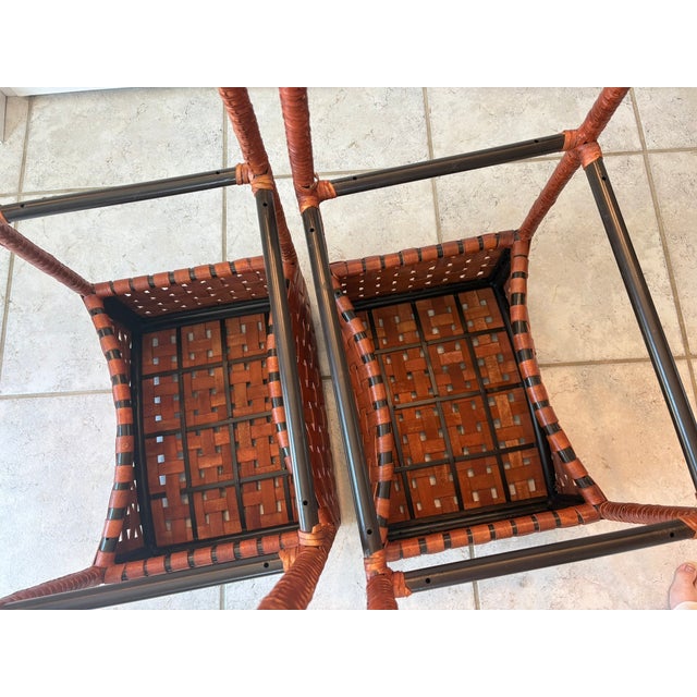 Vintage Woven Saddle Leather Bar Stools - A Pair For Sale - Image 13 of 13