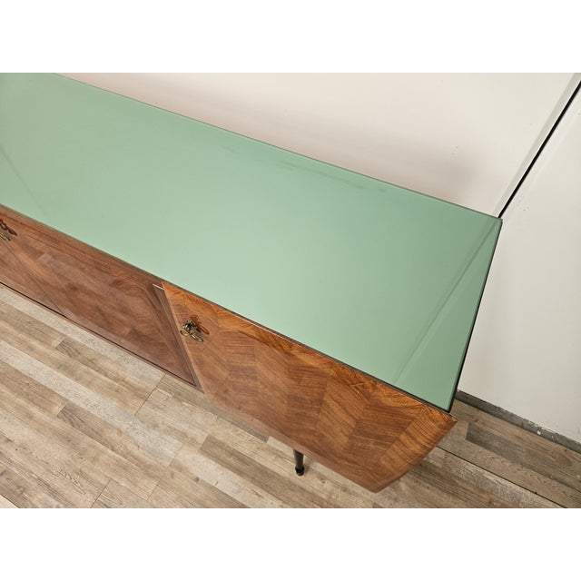 Mid-Century Mahogany-Paneled Sideboard with Glass Top and Brass Handles, 1960 For Sale - Image 4 of 18