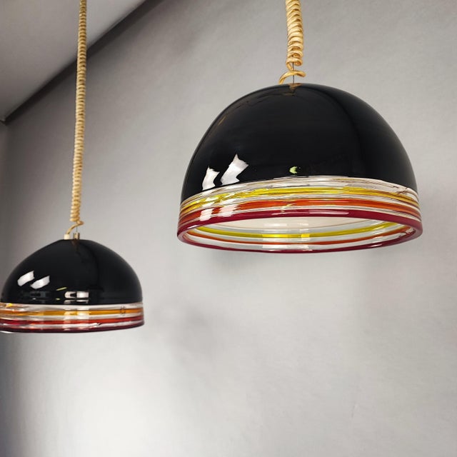 Murano Glass Pendants by Roberto Pamio and Renato Toso for Leucos, Set of 2 For Sale - Image 4 of 10