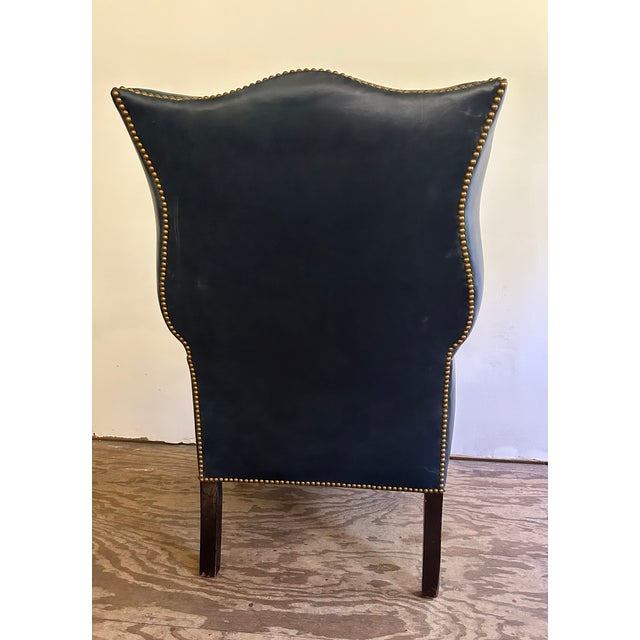 19th Century English Leather Wingback Chair For Sale In New York - Image 6 of 11