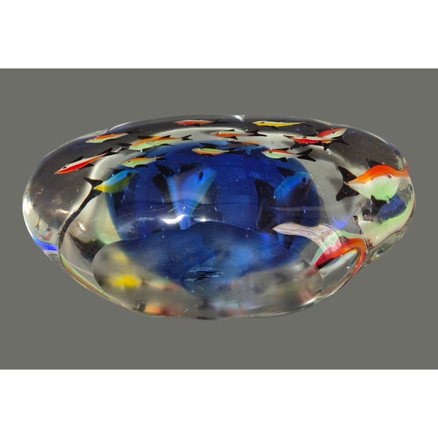 Blue Vintage Attributed Murano Sommerso Art Glass Fish Aquarium Large Paperweight For Sale - Image 8 of 9