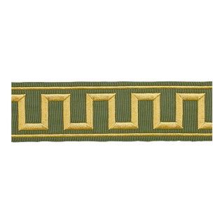 Schumacher Greek Key Embroidered Tape In Olive For Sale
