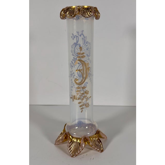 Glass Moser Opalescent Gilt Bud Vase with Applied Rigaree For Sale - Image 7 of 10