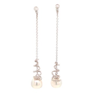 Akoya Pearl Earrings 14k White Gold Certified For Sale