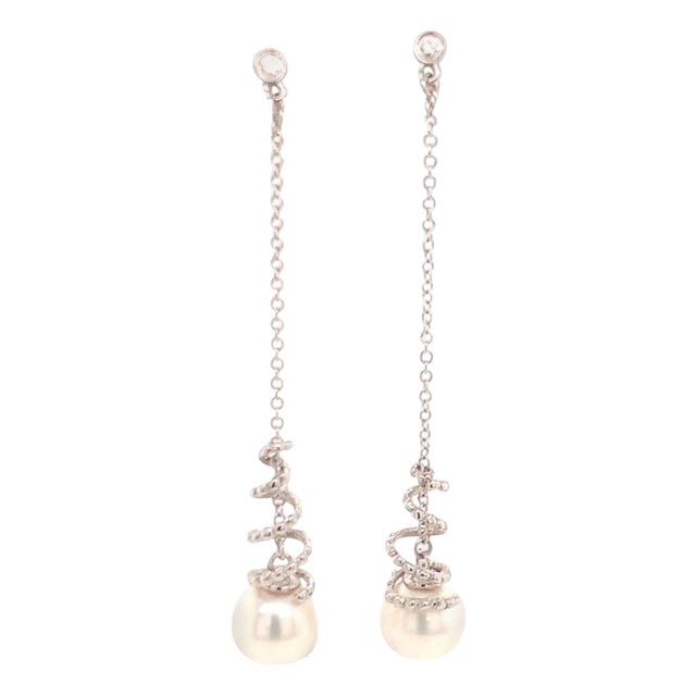 Akoya Pearl Earrings 14k White Gold Certified For Sale