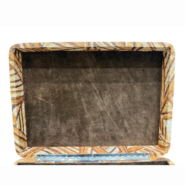 1980s Karl Springer Attributed Batik Clad Jewelry Box With Suede Interior. For Sale - Image 14 of 14