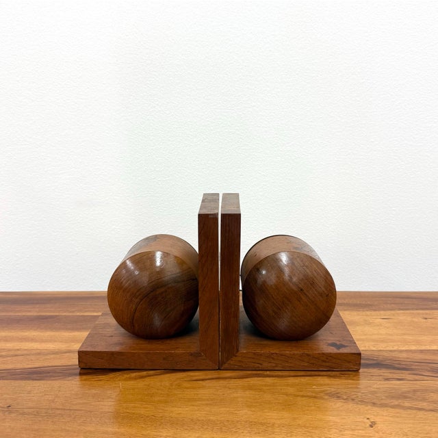 Vintage Globe Inlaid Wooden Bookends - Pair For Sale - Image 4 of 6