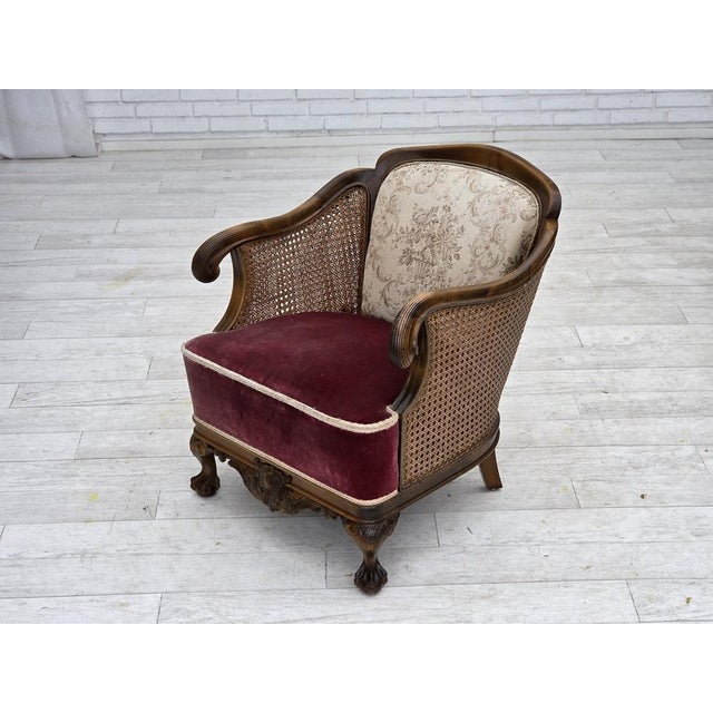 Vintage Danish Chair in Woven Wool and Velour, 1940s For Sale - Image 14 of 18