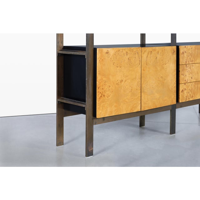 Mid-Century Modern Vintage Burl Wood and Bronze Freestanding Wall Unit by John Stuart For Sale - Image 3 of 13