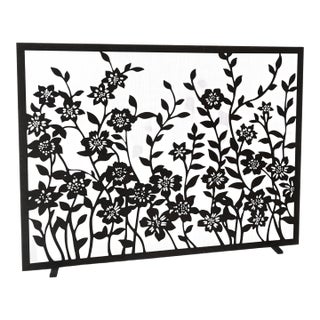 Warm Black Lacey Floral Fireplace Screen For Sale
