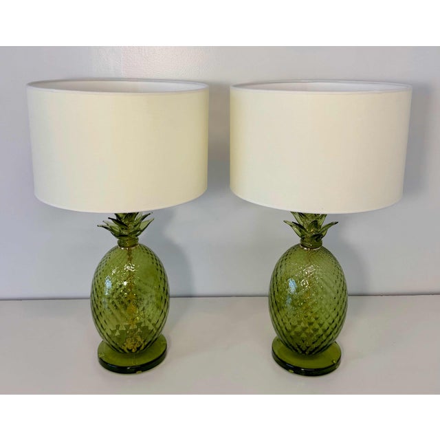 Italian Art Deco Pineapple Murano Glass Lamps with Lampshades, 2000s, Set of 2 For Sale - Image 10 of 17