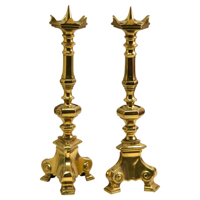 Gold Solid Cast Brass Candlesticks, Set of 2 For Sale - Image 8 of 8