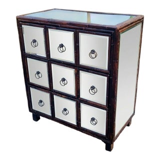 Vintage Mirrored Dark Stained Bamboo 3 Drawer Dorothy Draper Style Chest of Drawers For Sale