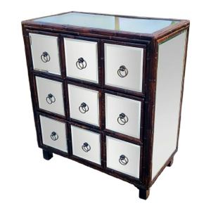 Vintage Mirrored Dark Stained Bamboo 3 Drawer Dorothy Draper Style Chest of Drawers